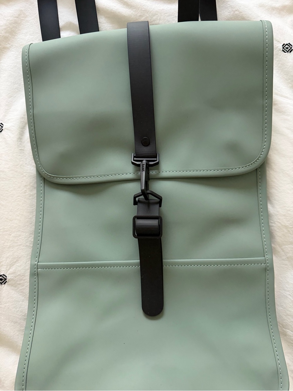 Rains Unisex Minimalist Sage Green Backpack with Black Strap - Picture 2 of 7